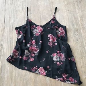NWT Asymmetrical Wrap Black Floral Cami Tank Top